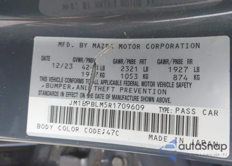 2024 Mazda Mazda3 Hatchback 2.5 S Carbon Edition z USA, uszkodzony, nr VIN JM1BPBLM5R1709609